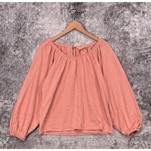 New Nation LTD Shirt Small Womens Pink Cotton Slub Puff Sleeve